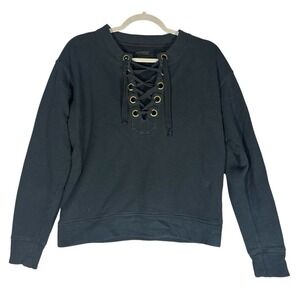 MOTHER‎ The Tie Up Easy Sweatshirt Sz S Black Lace-Up Terry Cotton Made in USA